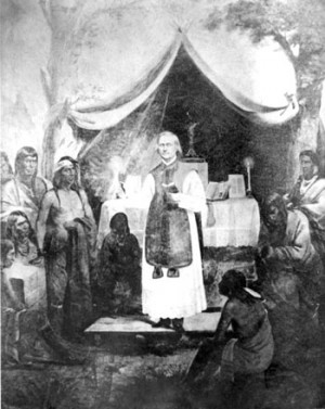 Pater De Smet draagt de Mis op bij een indianenstam.