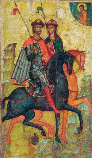 De H. Boris en de H. Gleb. Icoon uit het midden van de 14de eeuw.