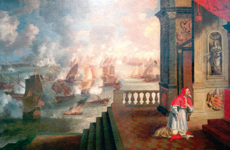 De H. Pius V krijgt in Rome het visioen van de overwinning het van Lepanto.
