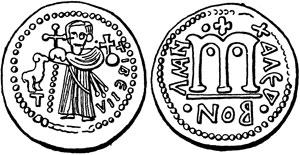 Voor en achterzijde van een munt geslagen door Khalid van Tiberias
