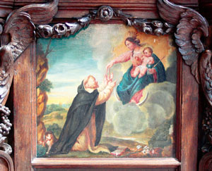 De H. Dominicus ontvangt van Onze-Lieve-Vrouw de rozenkrans.