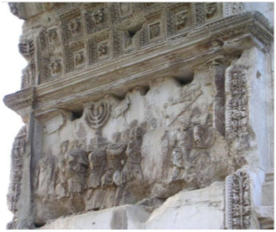 De reliëfs op de boog van Titus in Rome tonen hoe de Romeinen de schatten uit de joodse Tempel meenemen. 