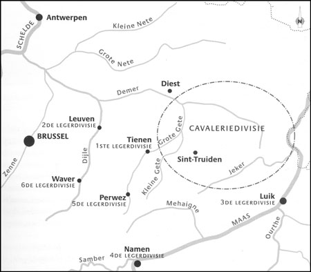 Overzichtskaart van het strijdtoneel in augustus 1914