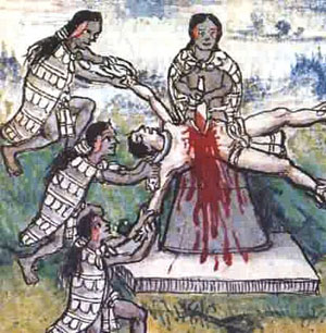 De gruwel van een Azteeks mensenoffer.