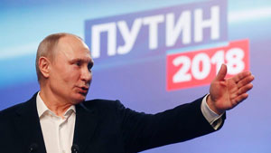 Vladimir Poetin tijdens de verkiezingscampagne. 