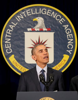 President Obama houdt een toespraak op het hoofdkwartier van de CIA.