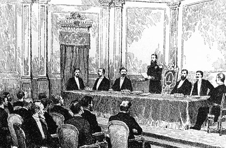 Koning Leopold opent de aardrijkskundige conferentie van Brussel, 12 september 1876.