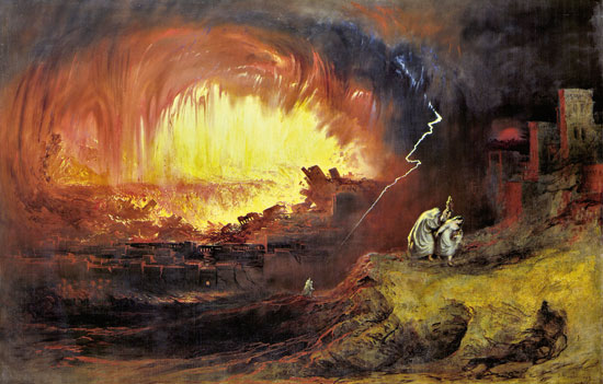 De vernietiging van Sodom en Gomorra. Schilderij door John Martin (1852).