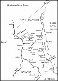 Het Vicariaat van Boven-Congo, toegewezen aan de witte paters. 