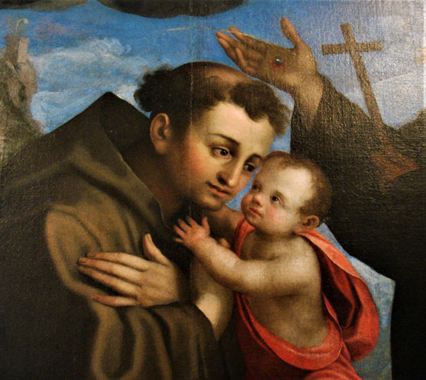 Op dit schilderij door Giovanni Battista Urbinelli wordt heel mooi de grote liefde van de heilige voor het Kindje Jezus uitgebeeld.