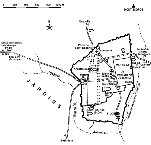 Plattegrond van het Byzantijns-christelijke Jeruzalem