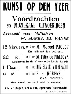 Om de militairen geestelijk voedsel te verschaffen organiseerde men regelmatig avonden met voordrachten of muziekuitvoeringen.