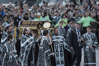 Processie voor Goede Vrijdag in Moskou in april 2016.