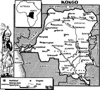 Belgisch-Congo, met aanduiding van de belangrijkste steden.