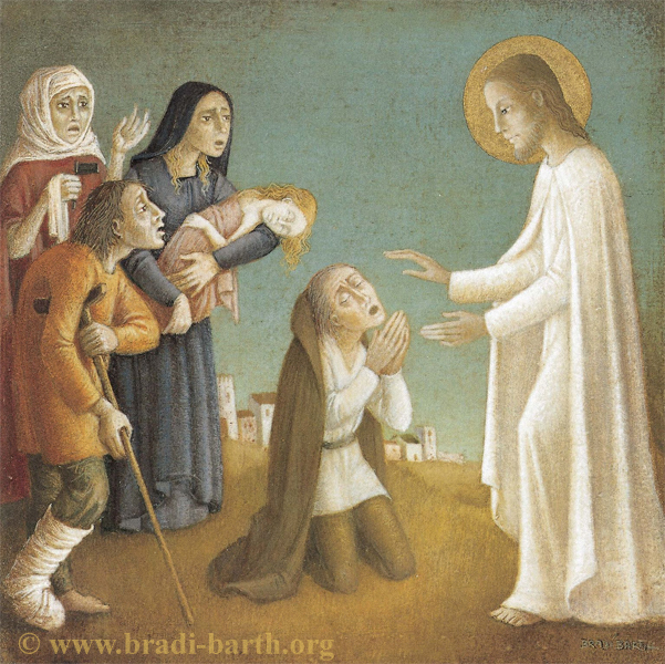 Crowds van de voeten van Jezus